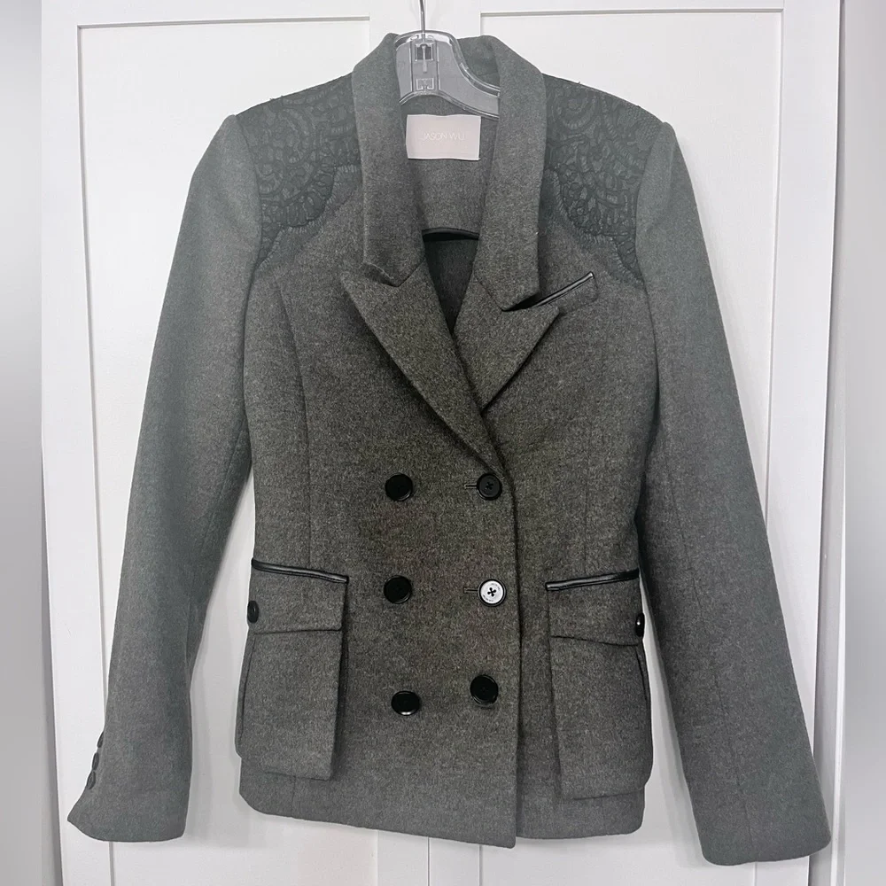 Jason Wu Pea Coat leather and lace detail - Picture 4 of 15